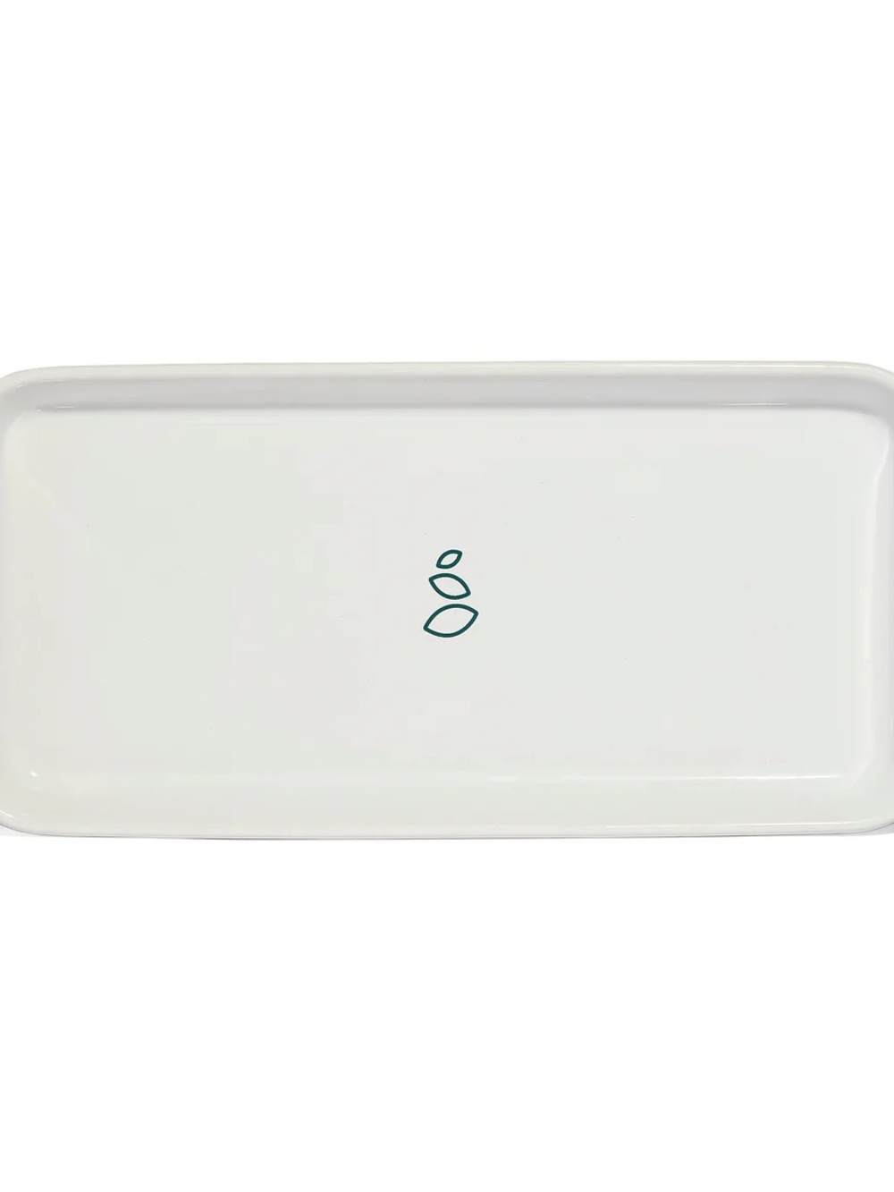 Minimal White Rectangular Ceramic Tray with Teal Motif